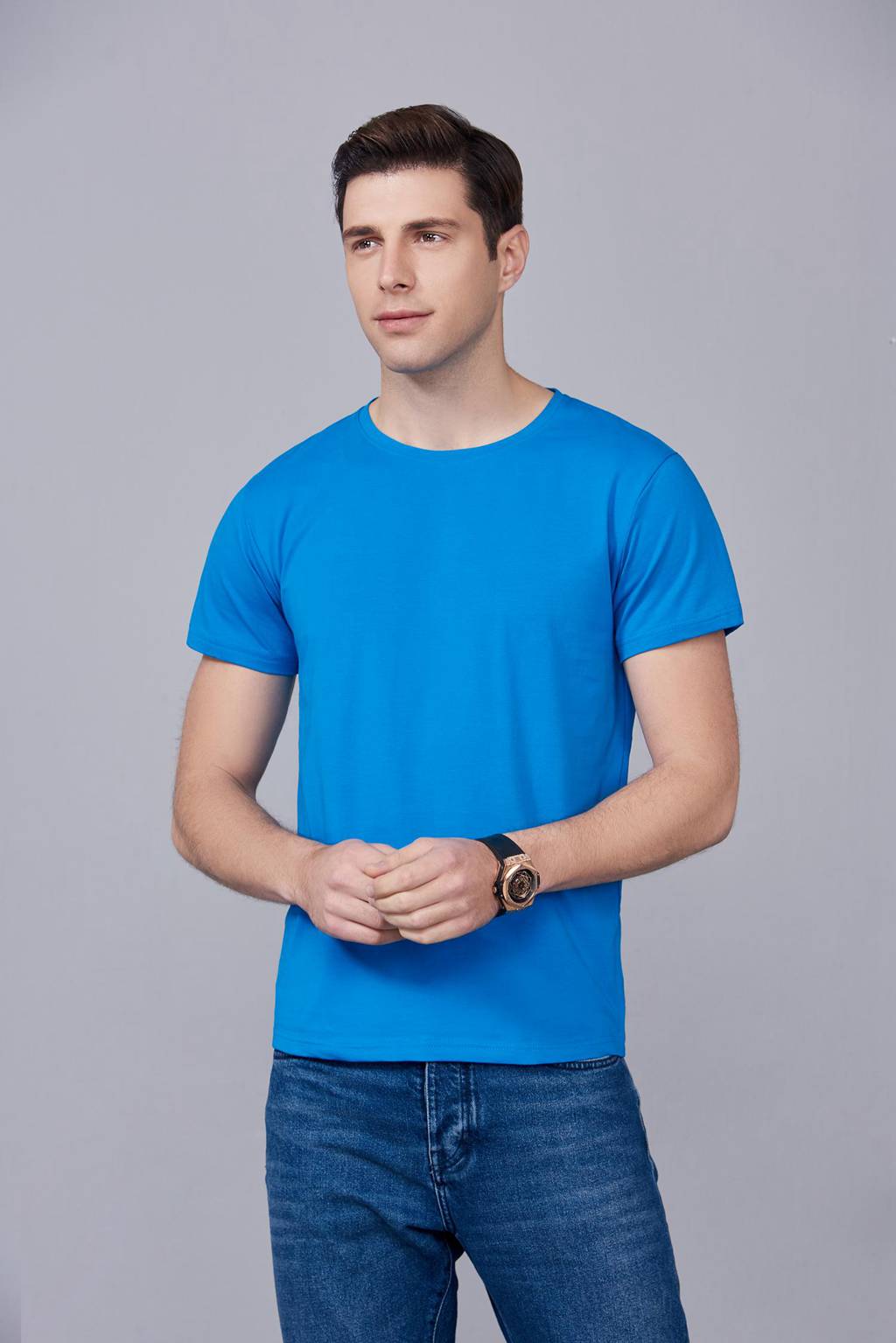 速干T恤 輕薄透氣男女情侶款圓領(lǐng)短袖速干T恤 湖藍色