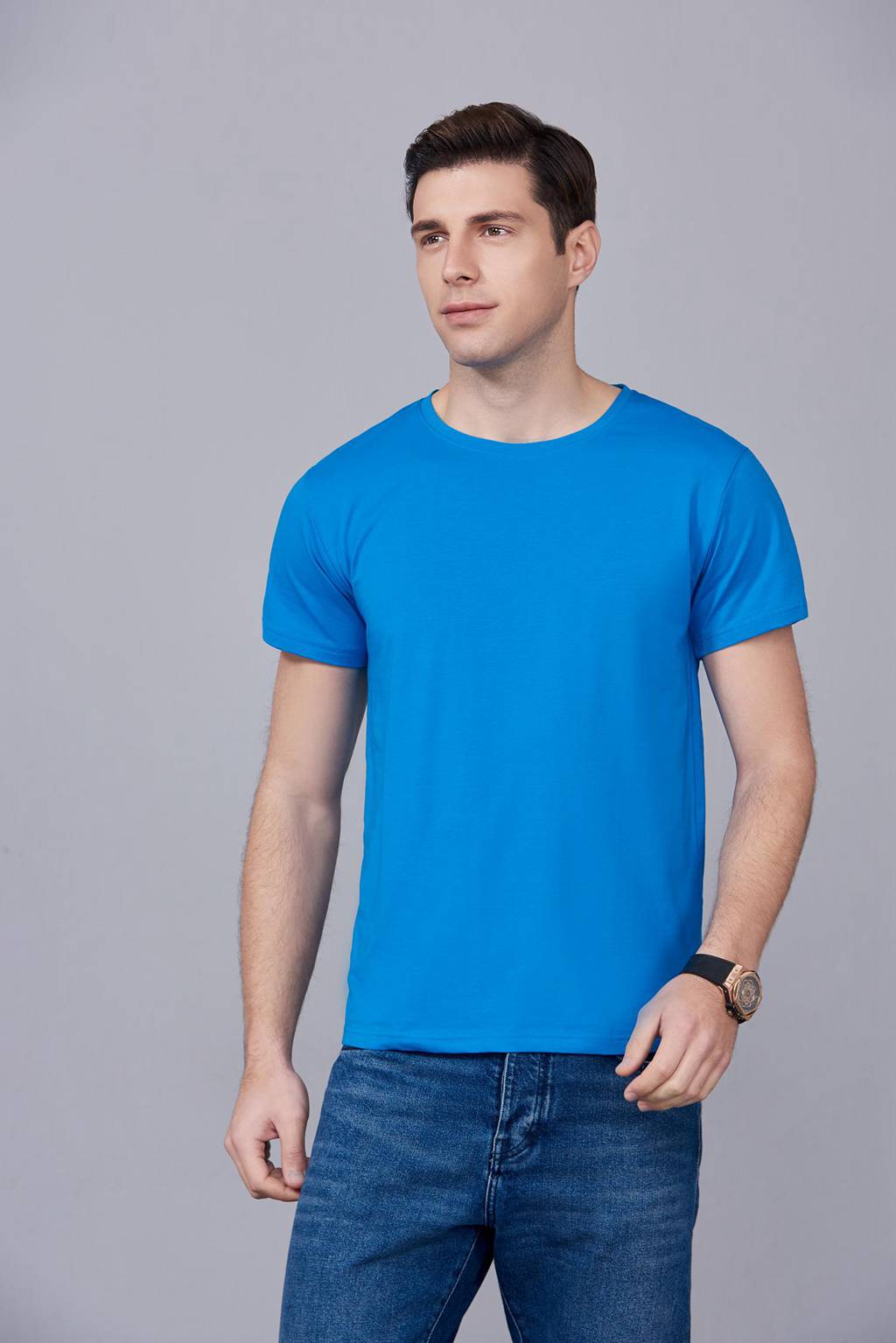 速干T恤 輕薄透氣男女情侶款圓領(lǐng)短袖速干T恤 湖藍色