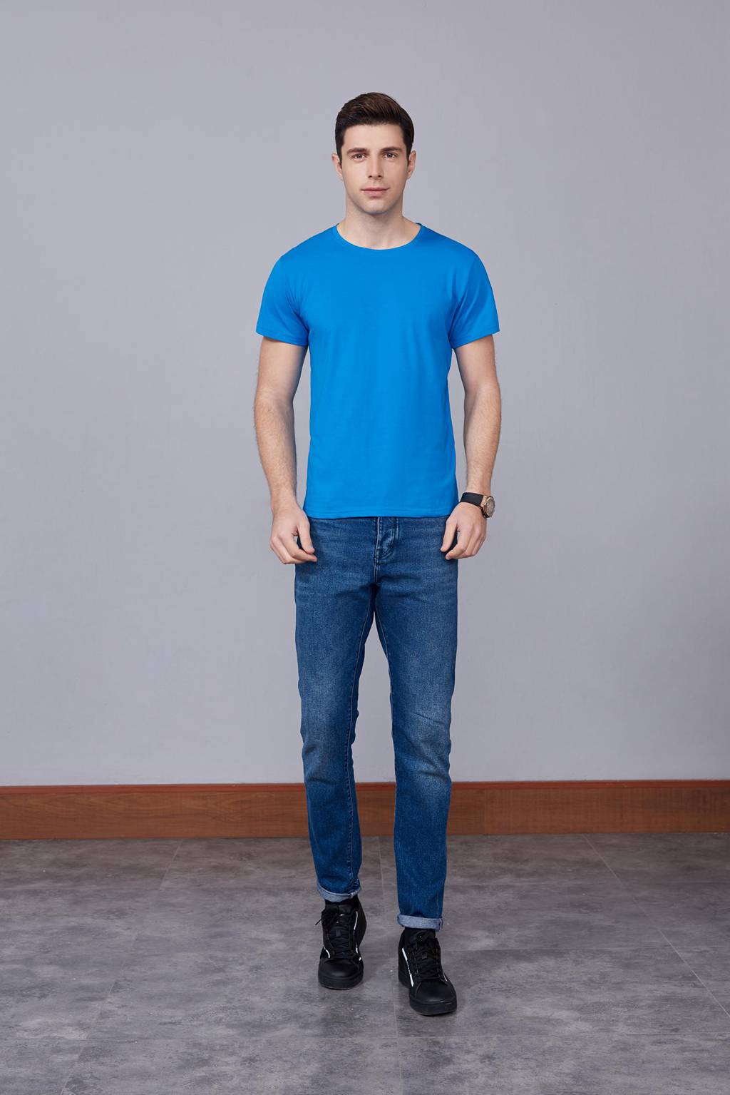 速干T恤 輕薄透氣男女情侶款圓領(lǐng)短袖速干T恤 湖藍色