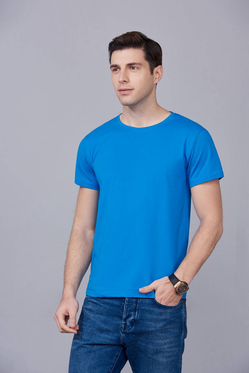 速干T恤 輕薄透氣男女情侶款圓領(lǐng)短袖速干T恤 湖藍色