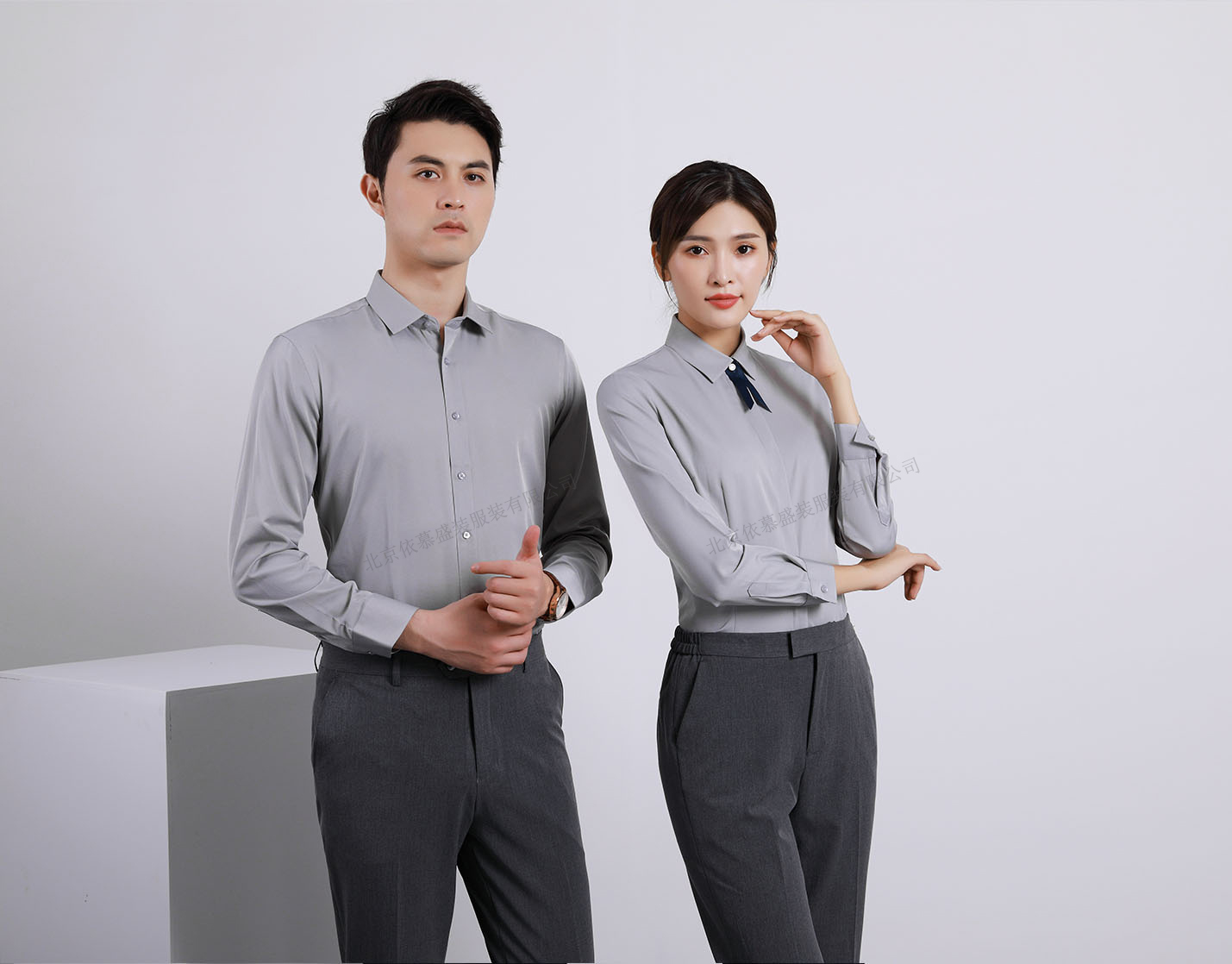 襯衫定制 時(shí)尚襯衫男女士春季 灰色長袖襯衫